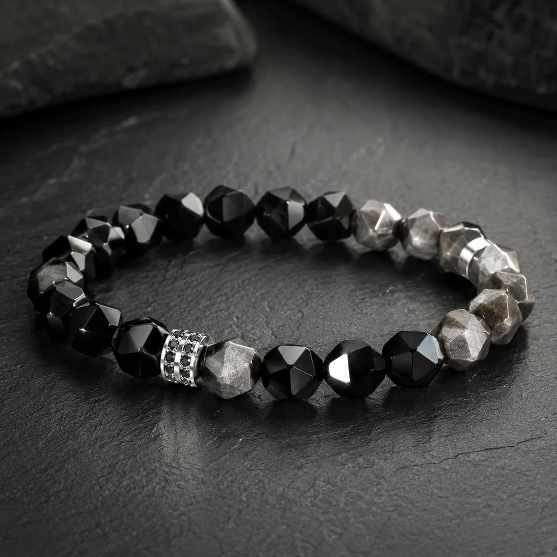 Types of bracelets for men – authentic L&X faceted obsidian bracelet