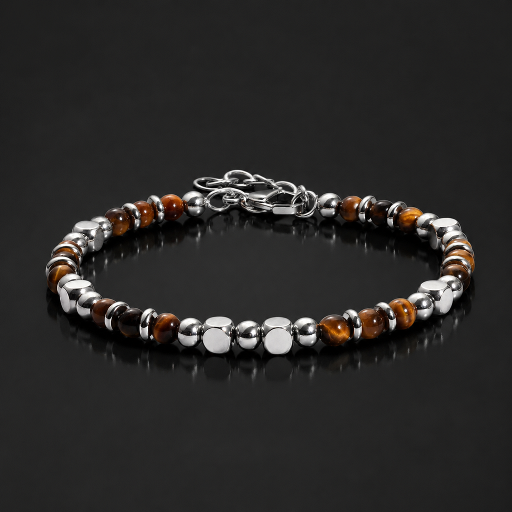 L&X Saturn Tiger’s Eye & Stainless Steel Bracelet