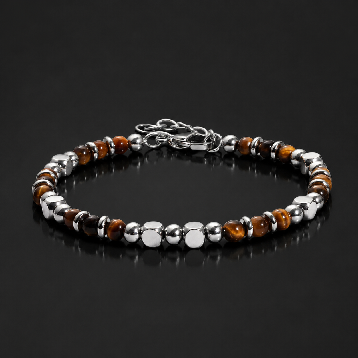 L&X Saturn Tiger’s Eye & Stainless Steel Bracelet