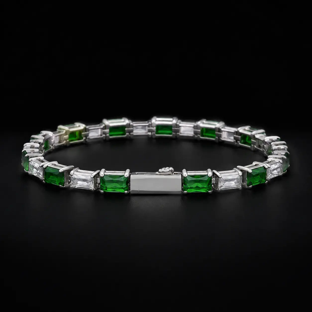 Men’s Green & White Cubic Zirconia Tennis Bracelet – Hand-Finished Titanium Steel