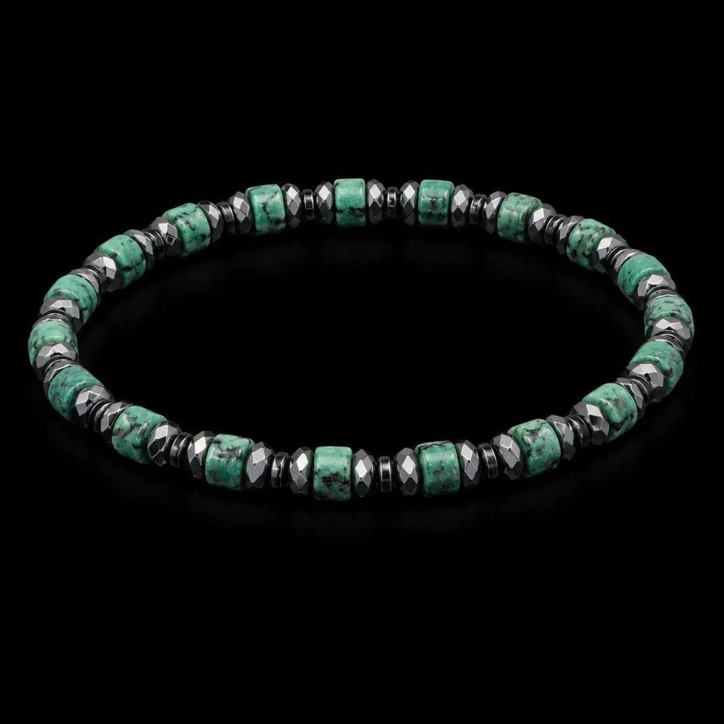 L&X African Turquoise & Hematite Bracelet for Men Women