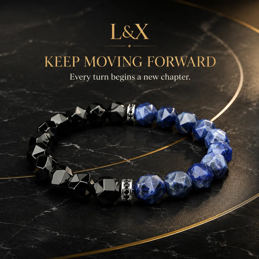 Men Women Black Agate & Sodalite Lucky Reel Bracelet
