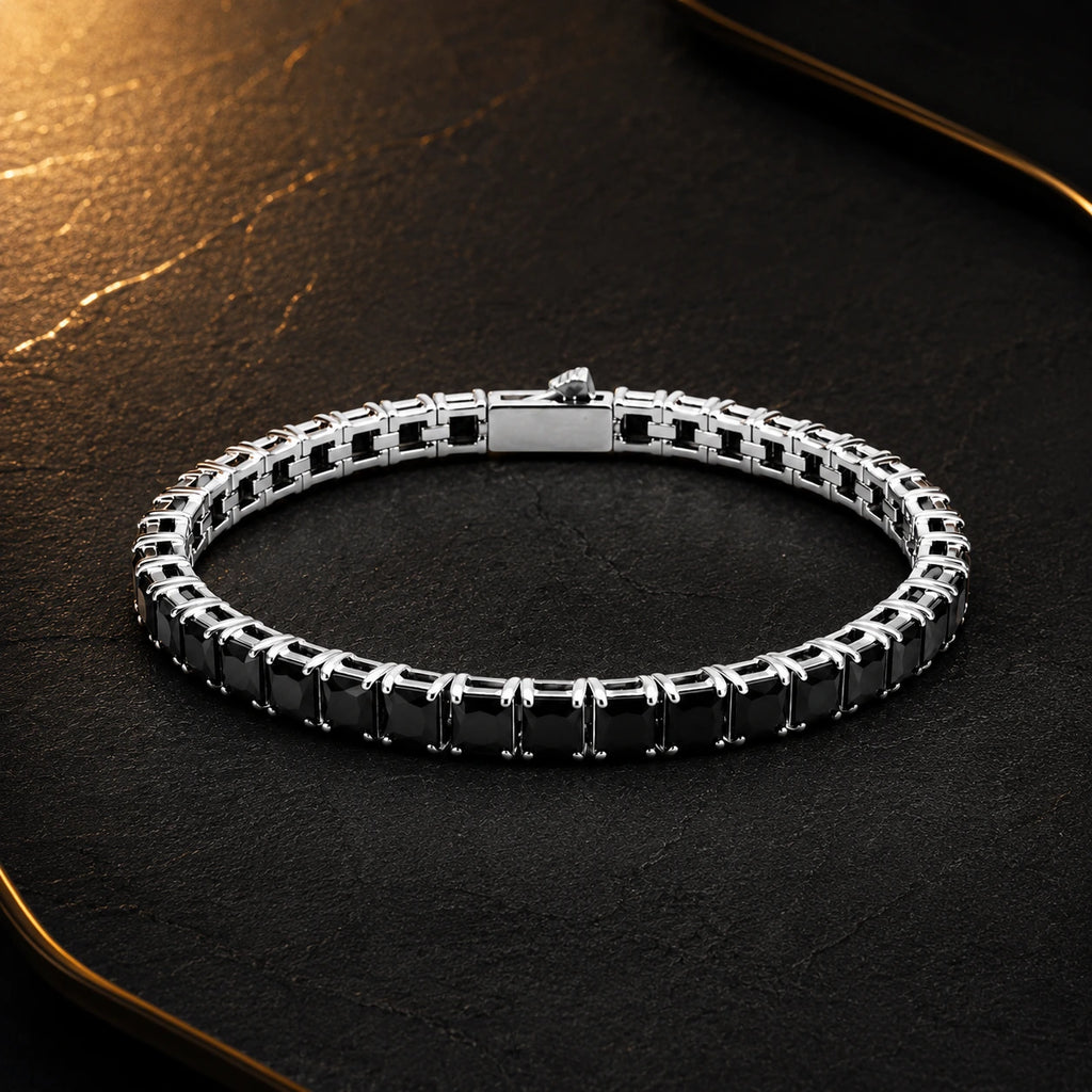 L&X Black Zircon Titanium Steel Bracelet – 3MM Minimalist Men’s Tennis Bracelet