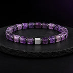 L&X Natural Amethyst Cube Bracelet with Hematite & S925 Silver