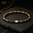 L&X Natural Tiger Eye, Hematite & S925 Silver Bracelet