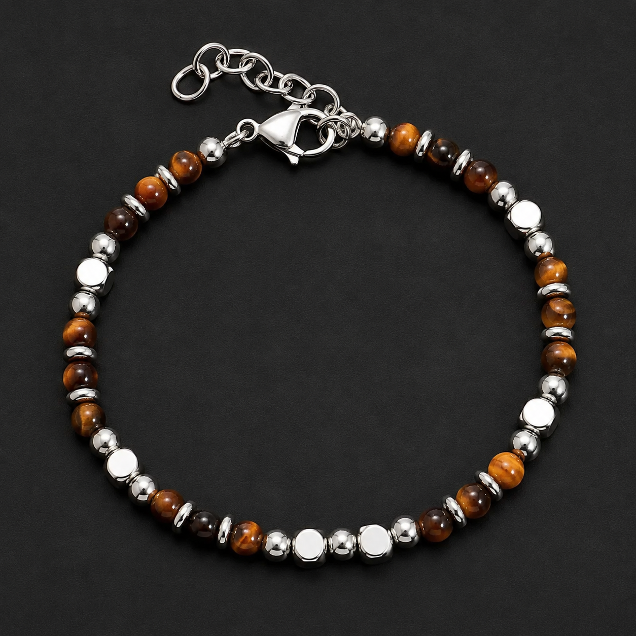 L&X Saturn Tiger’s Eye & Stainless Steel Bracelet