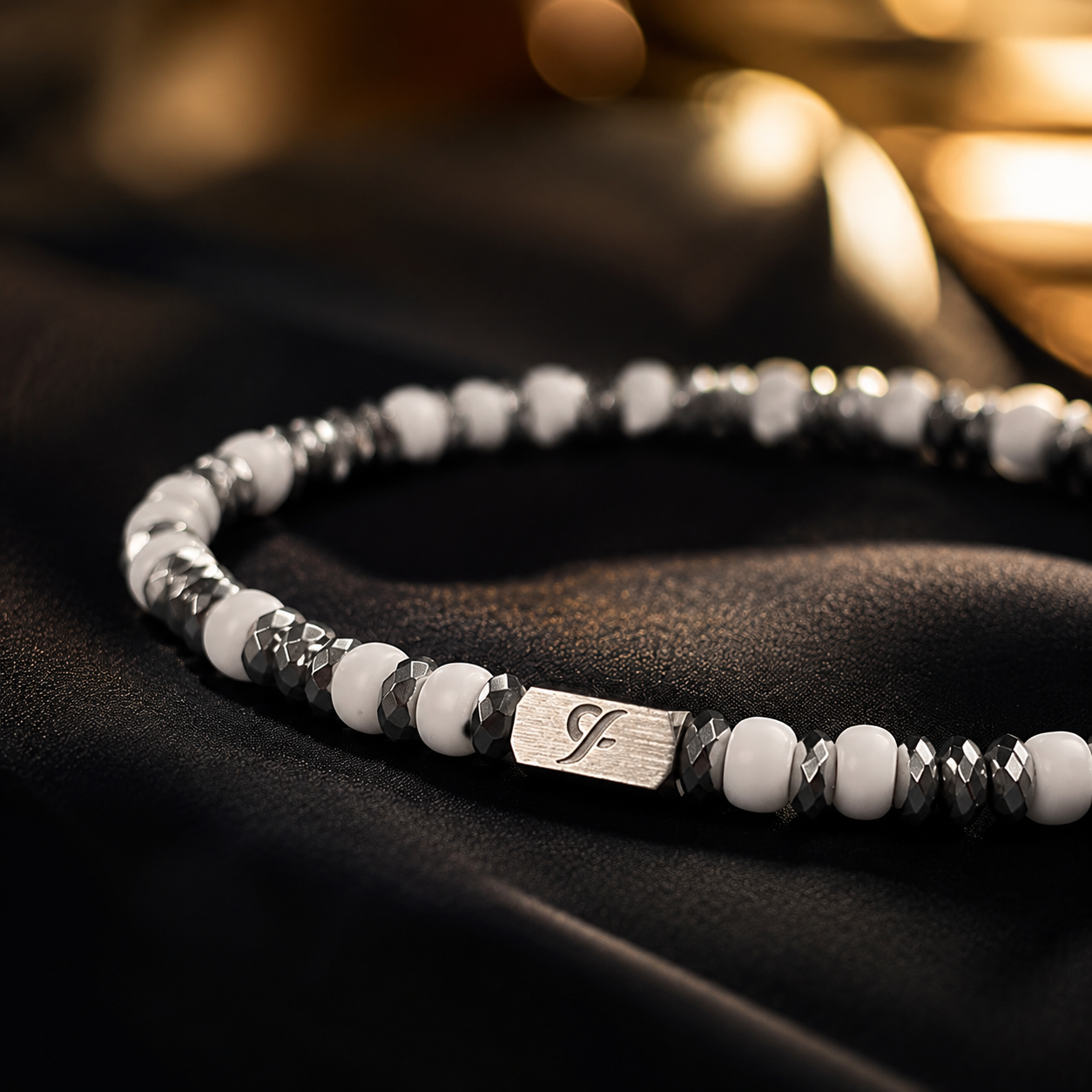 L&X White Glass Bead Bracelet — 4mm Unisex, Silver-Tone Accents