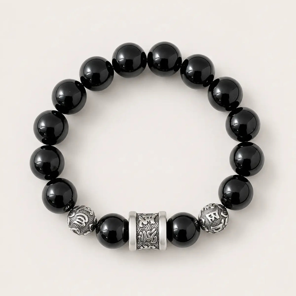 lack Obsidian Bracelet for Men – 999 Silver Six-Word Mantra