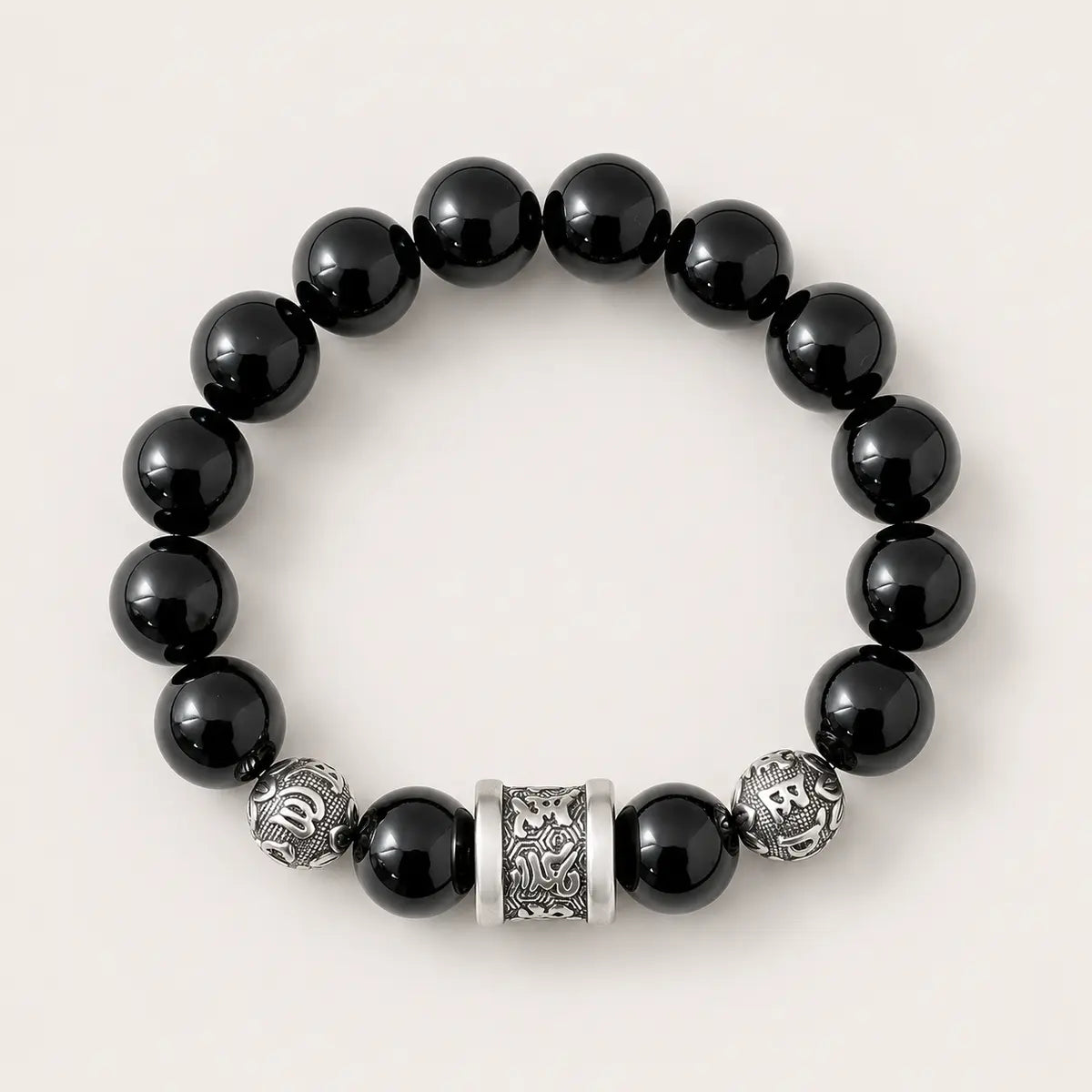 lack Obsidian Bracelet for Men – 999 Silver Six-Word Mantra