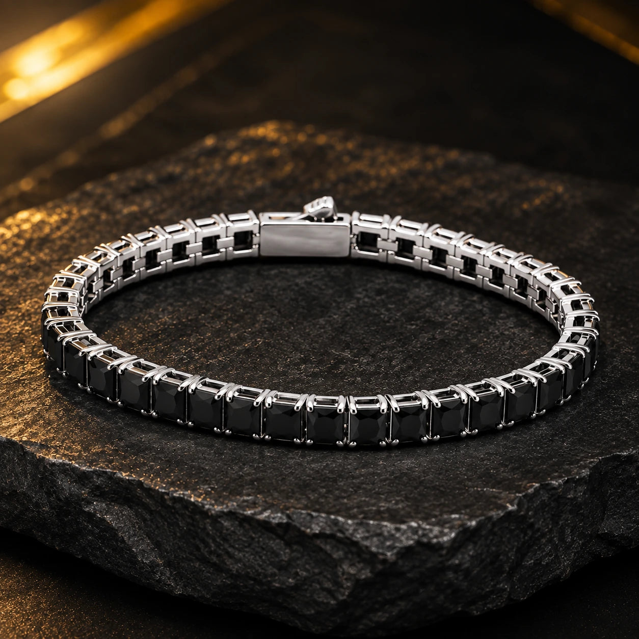 L&X Black Zircon Titanium Steel Bracelet – 3MM Minimalist Men’s Tennis Bracelet