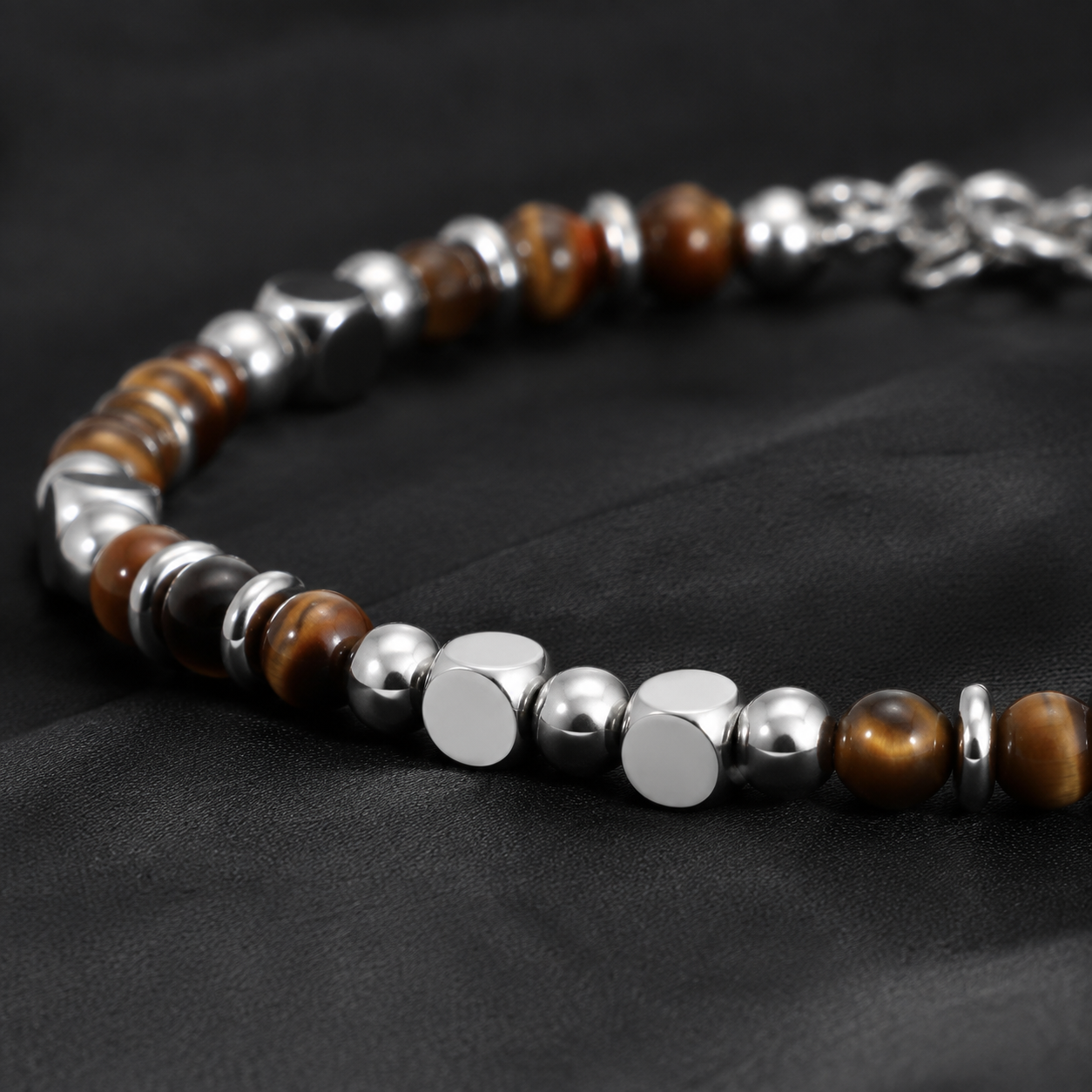 L&X Saturn Tiger’s Eye & Stainless Steel Bracelet