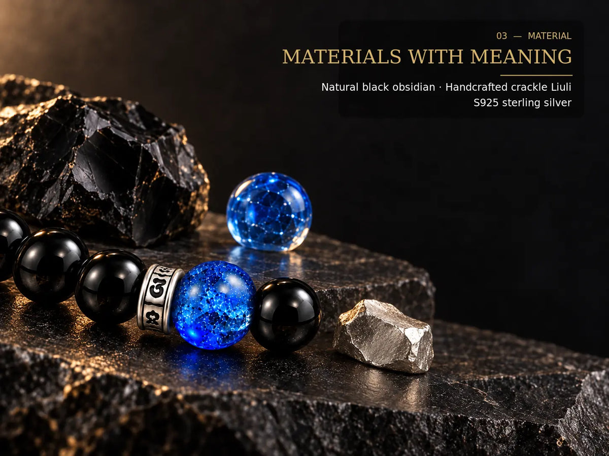Natural obsidian handcrafted Liuli and S925 sterling silver materials