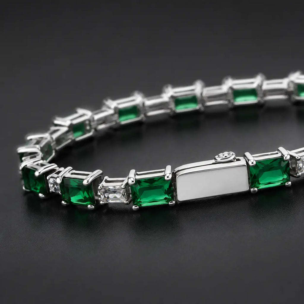 Men’s Green & White Cubic Zirconia Tennis Bracelet – Hand-Finished Titanium Steel