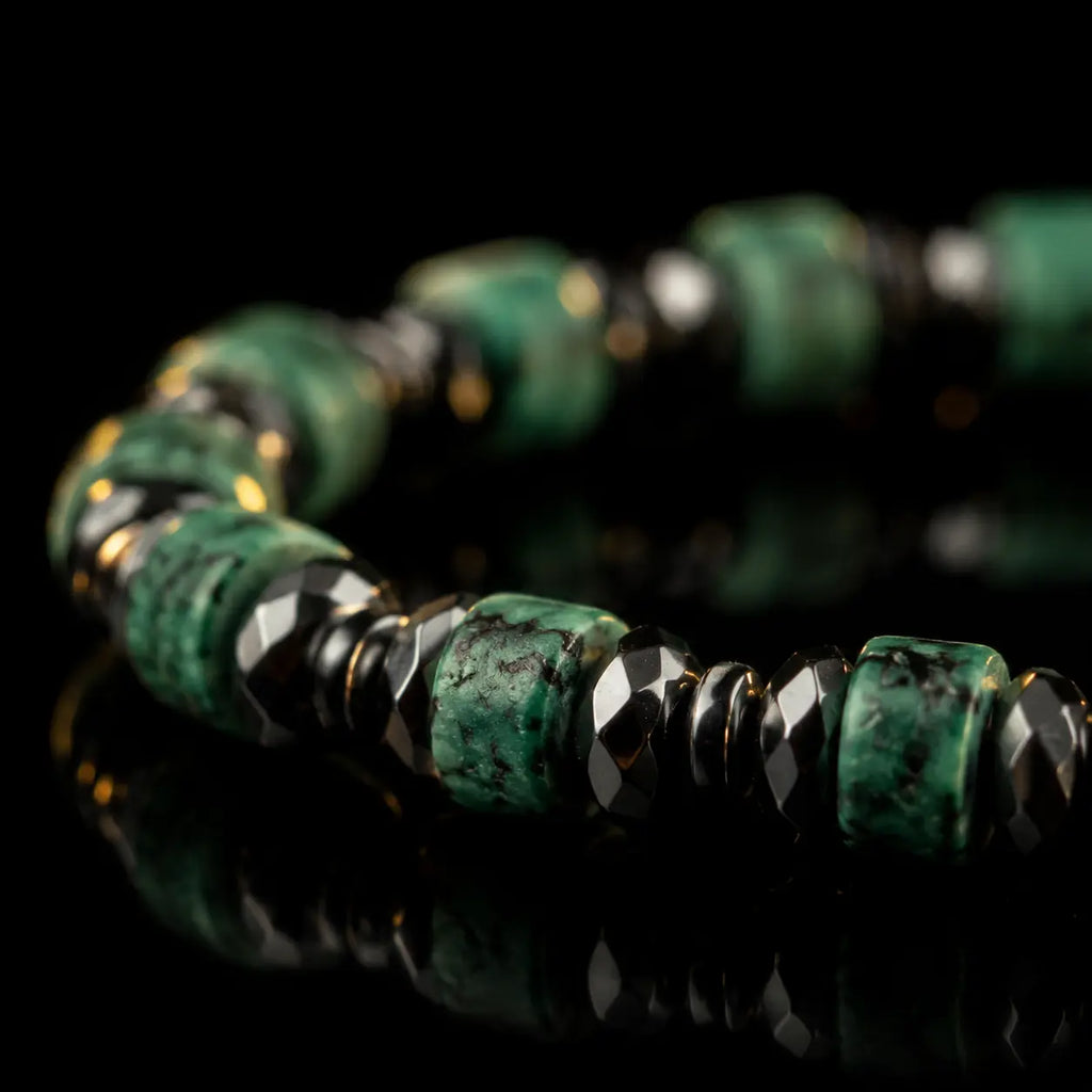 L&X African Turquoise & Hematite Bracelet for Men Women