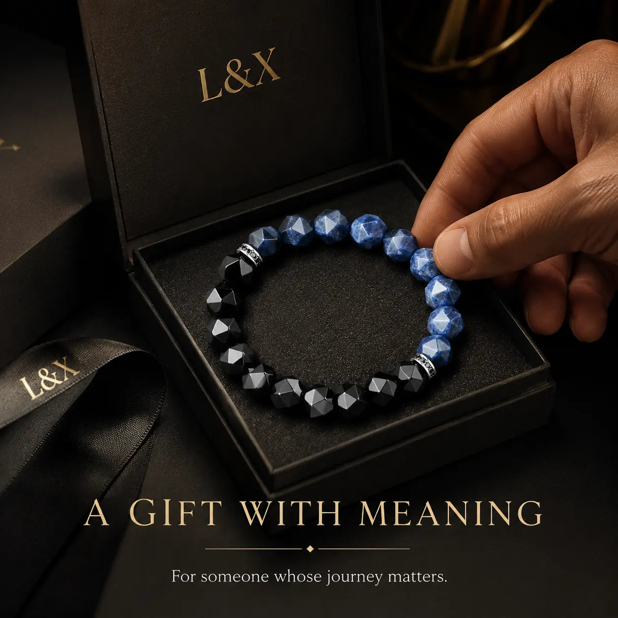 Men Women Black Agate & Sodalite Lucky Reel Bracelet