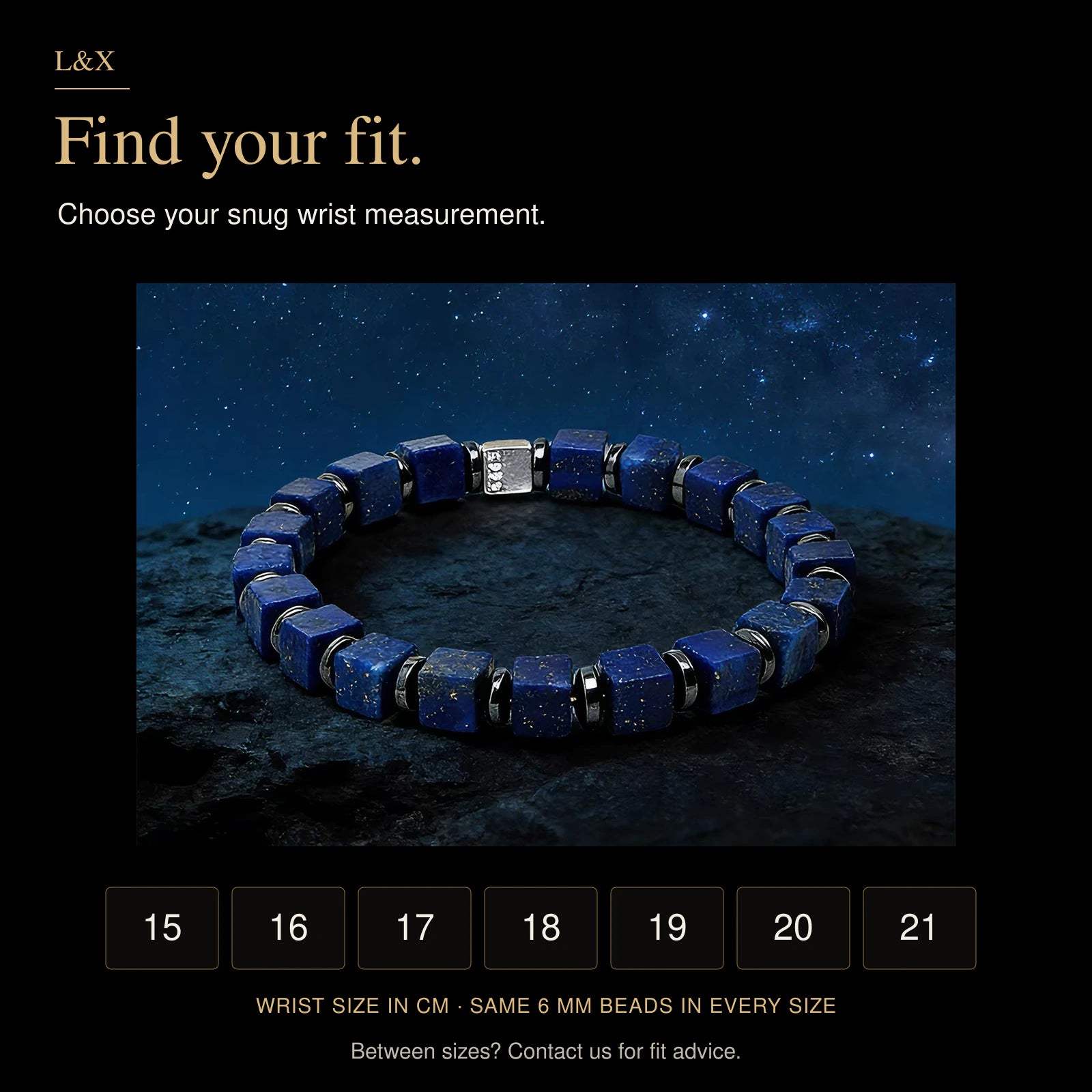 Handmade Natural Lapis Lazuli Bracelet – 6mm Blue Square Beads, Black Stone Spacers & 925 Sterling Silver Accent, 15–21cm Wrist Sizes