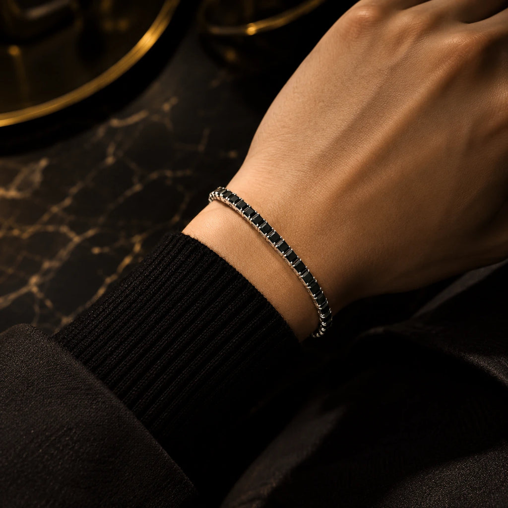 L&X Black Zircon Titanium Steel Bracelet – 3MM Minimalist Men’s Tennis Bracelet