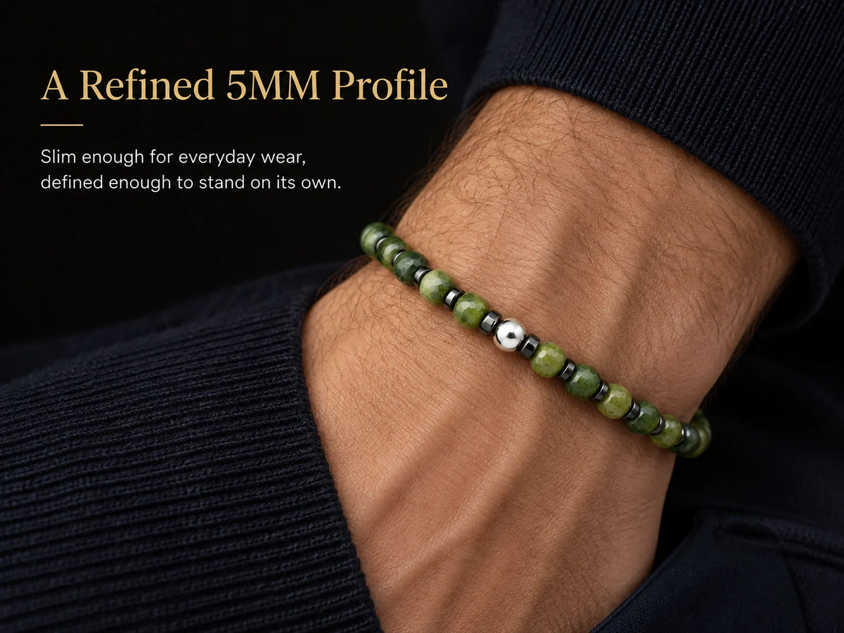 5MM nephrite jade bracelet worn on wrist