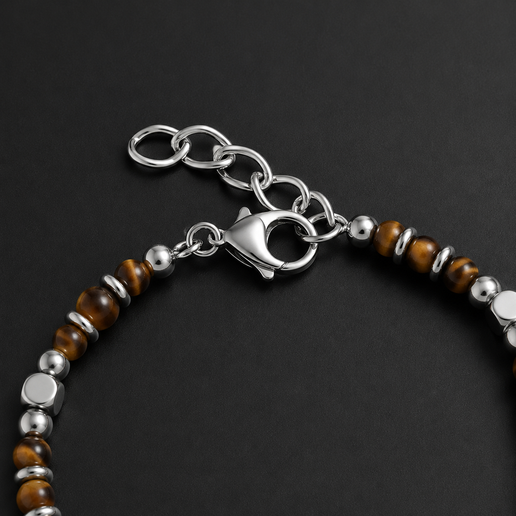 L&X Saturn Tiger’s Eye & Stainless Steel Bracelet