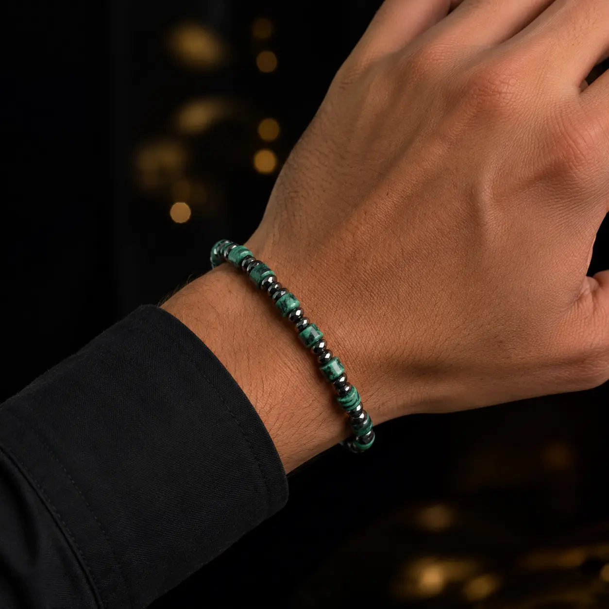 L&X African Turquoise & Hematite Bracelet for Men Women