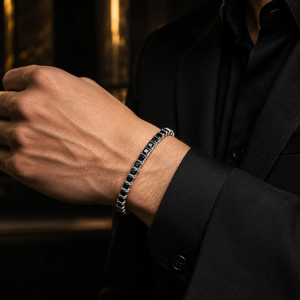 L&X Black Zircon Titanium Steel Bracelet – 3MM Minimalist Men’s Tennis Bracelet