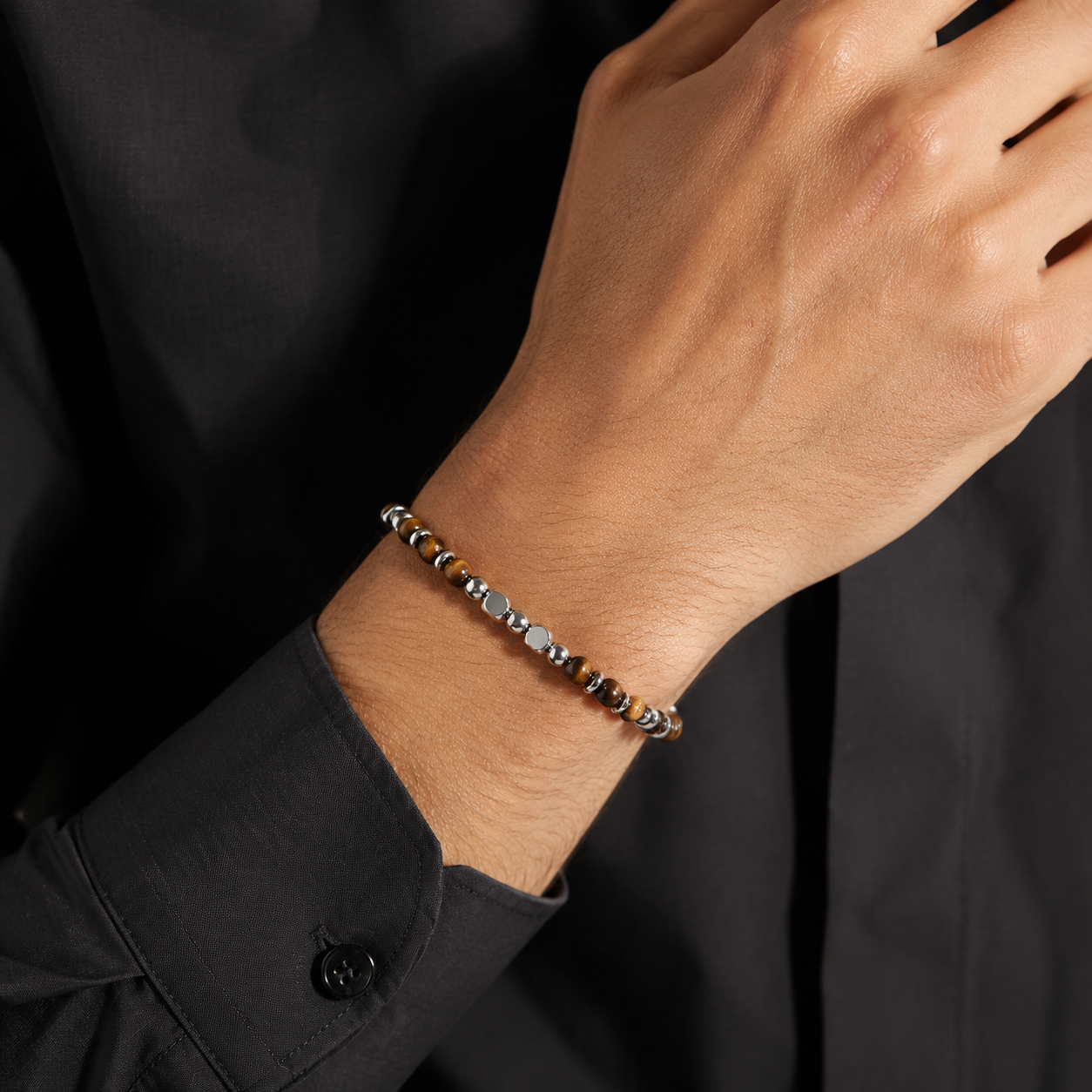 L&X Saturn Tiger’s Eye & Stainless Steel Bracelet