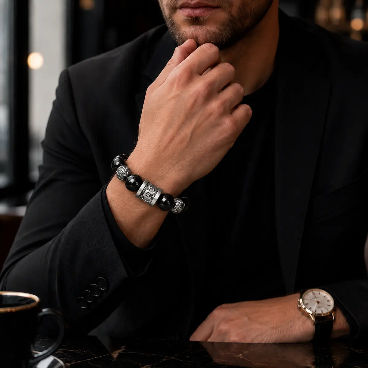 lack Obsidian Bracelet for Men – 999 Silver Six-Word Mantra