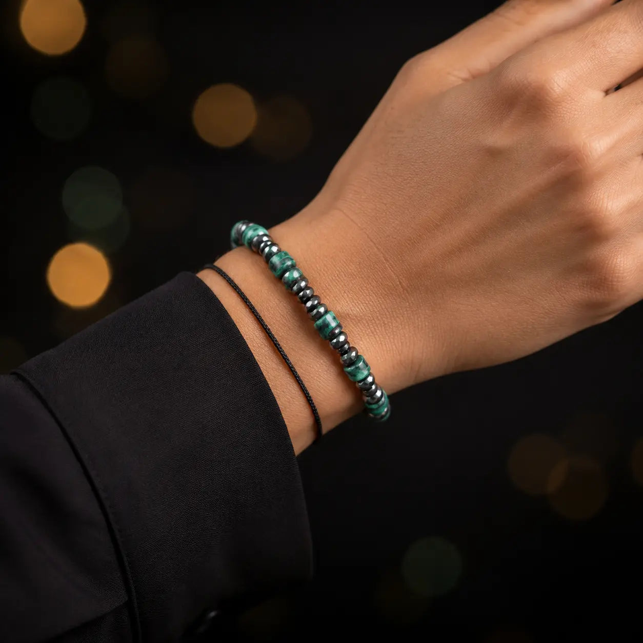 L&X African Turquoise & Hematite Bracelet for Men Women