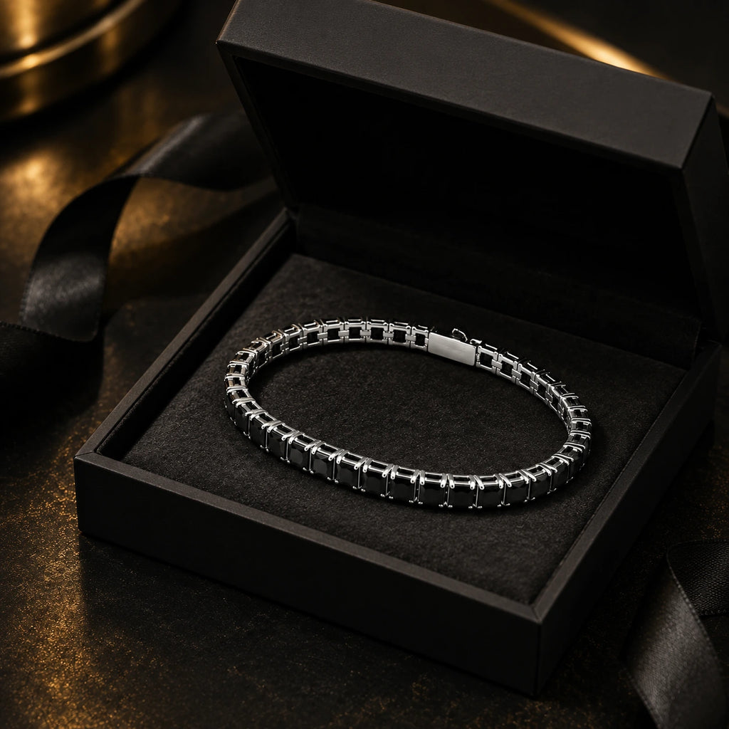 L&X Black Zircon Titanium Steel Bracelet – 3MM Minimalist Men’s Tennis Bracelet