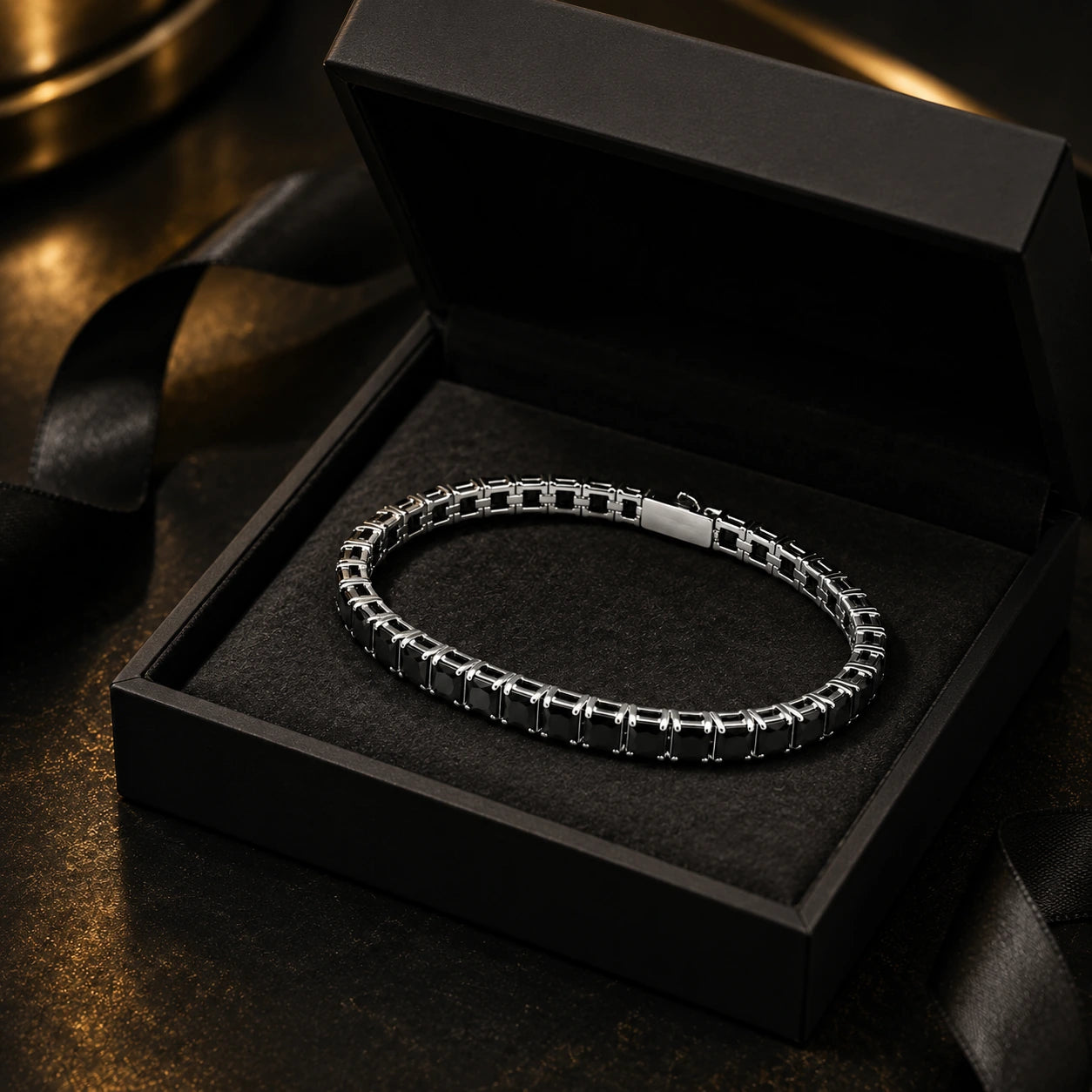 L&X Black Zircon Titanium Steel Bracelet – 3MM Minimalist Men’s Tennis Bracelet