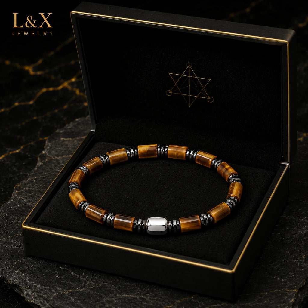 Natural Tiger Eye Bracelet for Men – S925 Sterling Silver & Hematite | Handcrafted by L&X