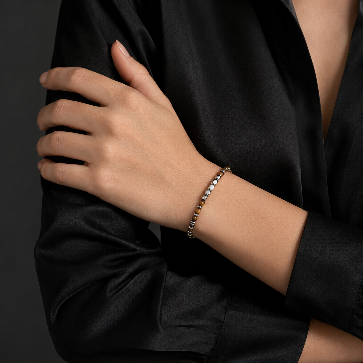 L&X Saturn Tiger’s Eye & Stainless Steel Bracelet