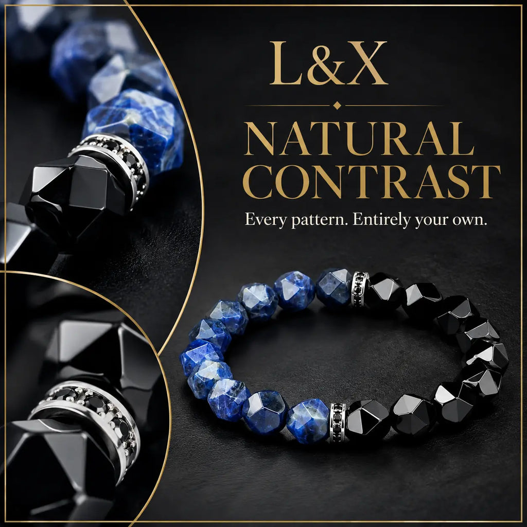 Men Women Black Agate & Sodalite Lucky Reel Bracelet