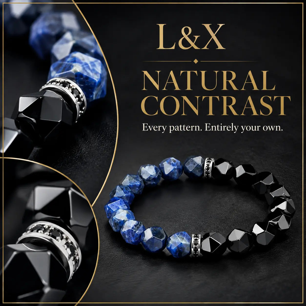 Men Women Black Agate & Sodalite Lucky Reel Bracelet