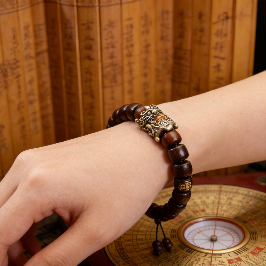 Taoista Purpura Santala Ĉina Bonŝanca Brakringo Taoista Manfarita Ĉina Juvelo