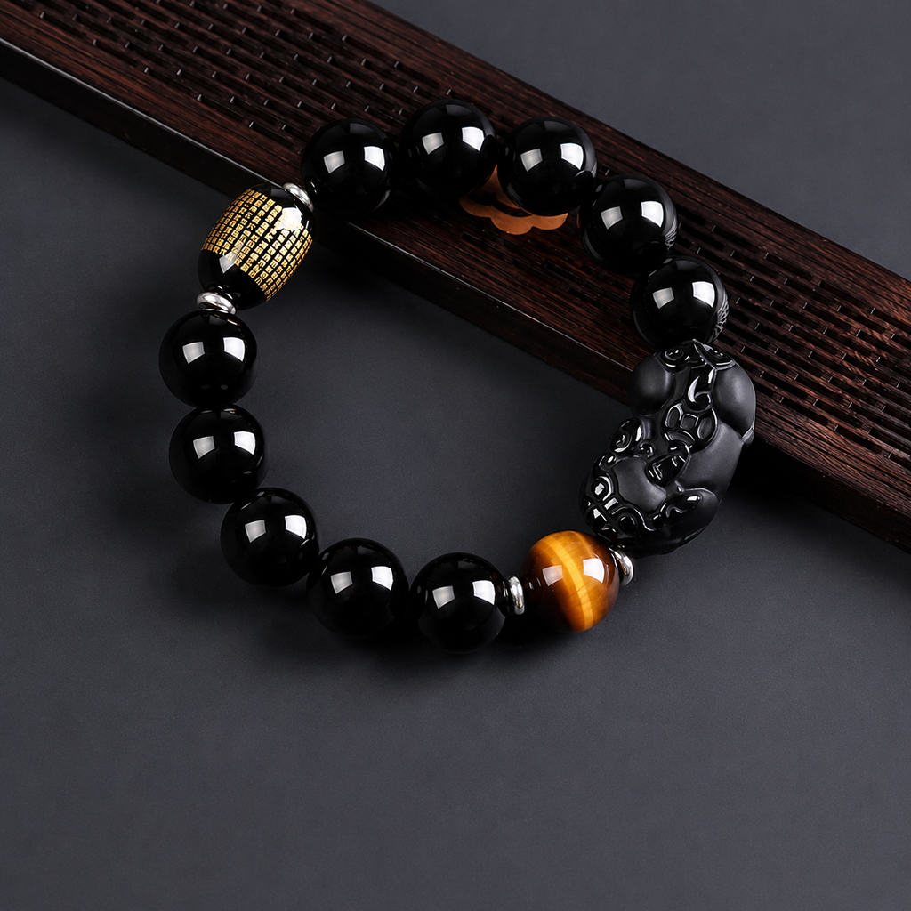 Obsidian Pixiu Guardian Bracelet -Set of Two（Includes 2 handcrafted Pixiu bracelets）