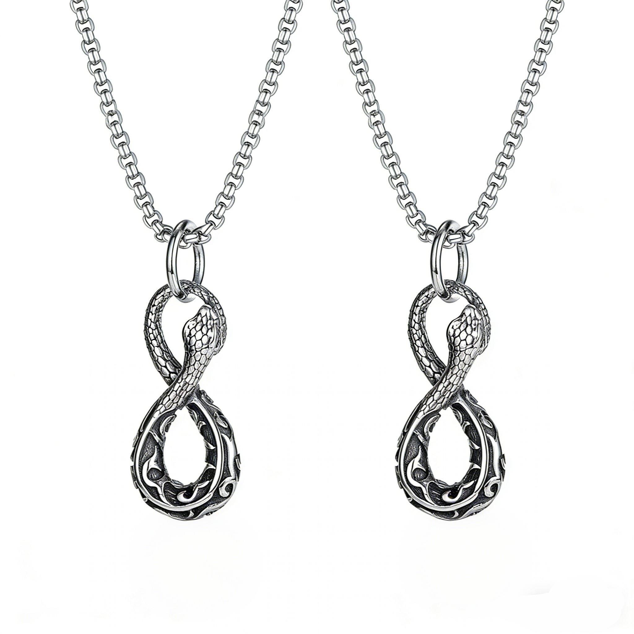 2-Pack S925 Sterling Silver Snake Necklace, Fashionable Retro Style, Men's/Women's Necklace
