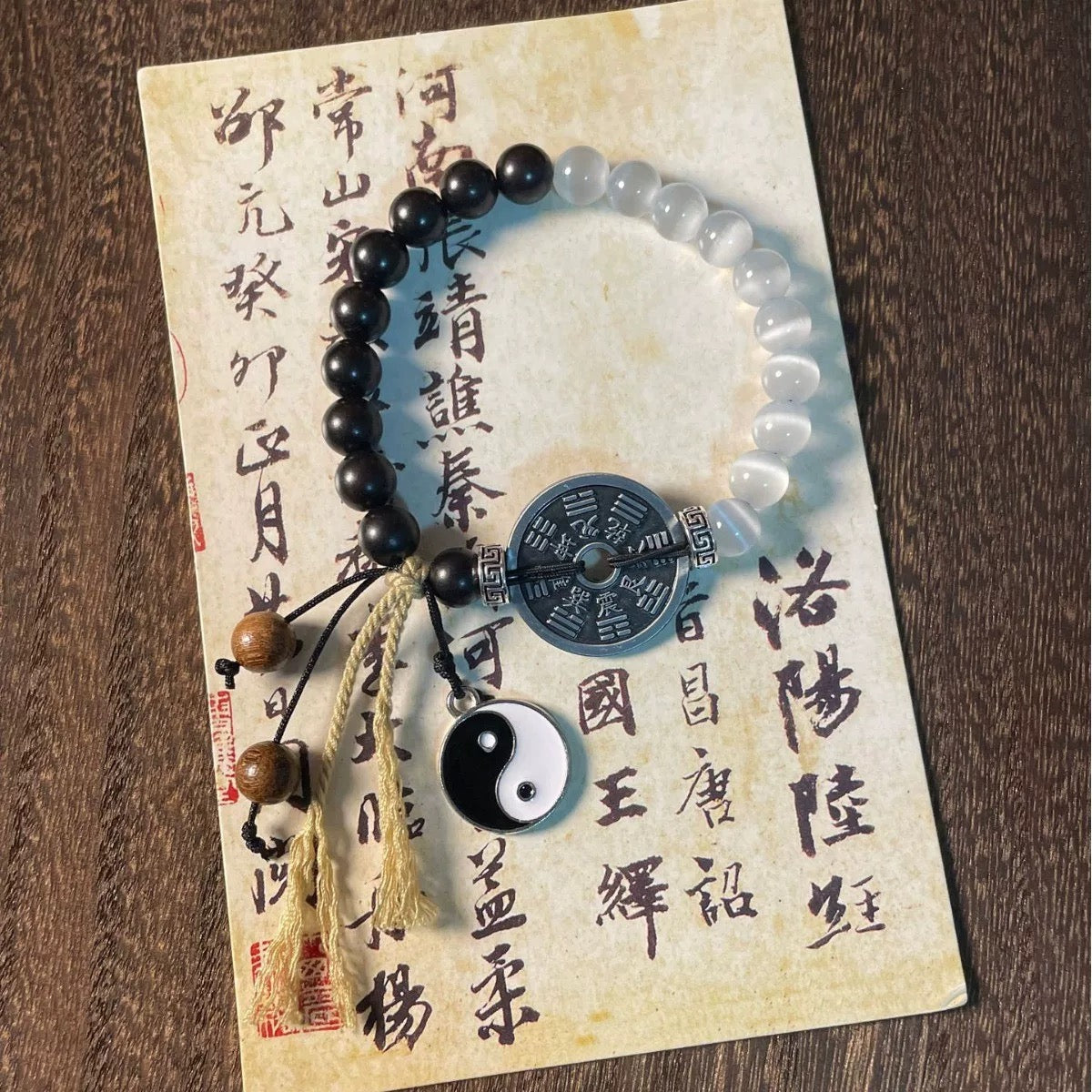 Taoist Tai Chi Coin Bracelet, Yin Yang Good Luck Bracelets Charm, Handmade Shan Gui Coin Protection Jewelry