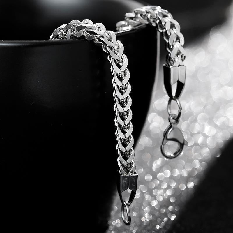 L&X Bracelet Stainless Steel square Byzantine bracelet for men women, handmade (lengths 19 cm and 21 cm)