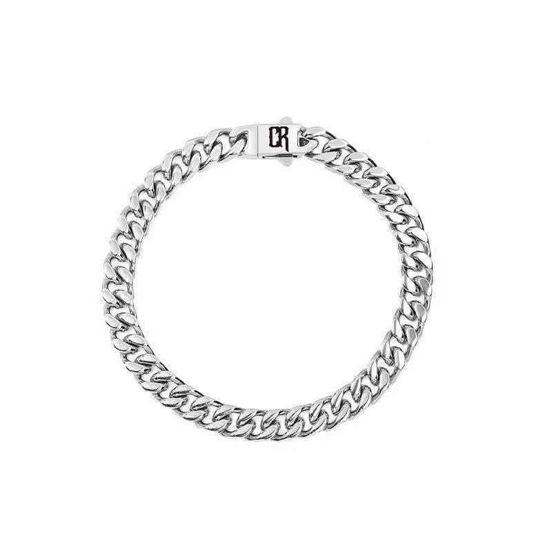 L&X Cuban Titanium Steel Bracelet, Square Byzantine Silver Fashion Chain Bracelet for men women