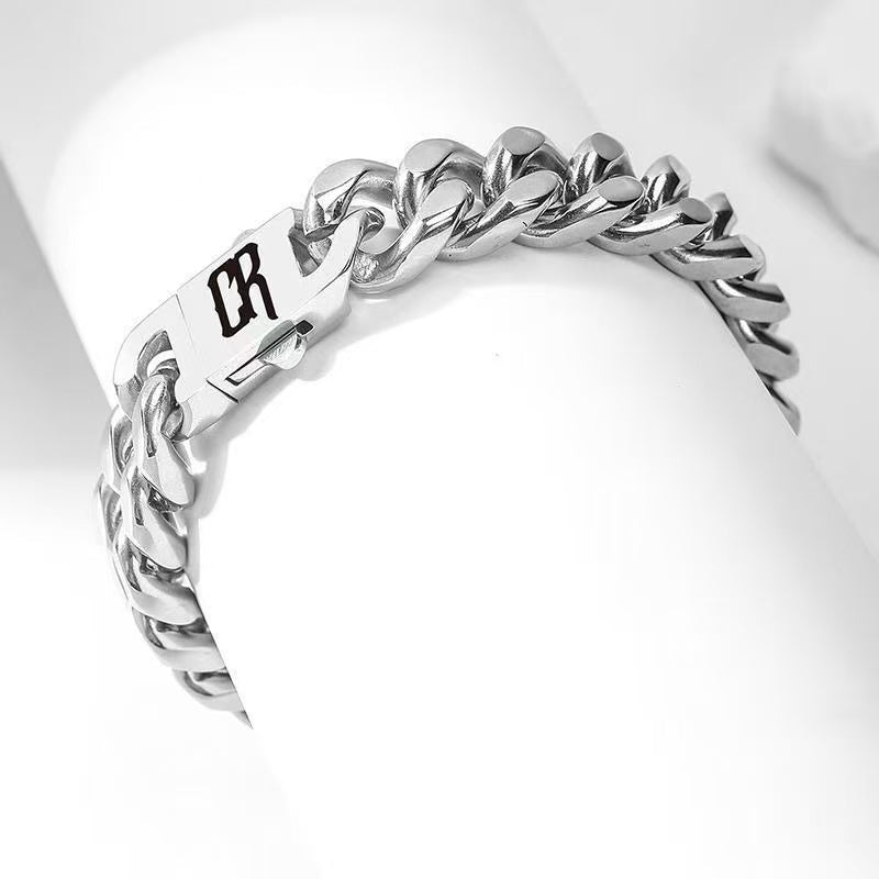 S925 Silver Double-Ring Men's Trendy Necklace & Cuban Titanium Steel Bracelet