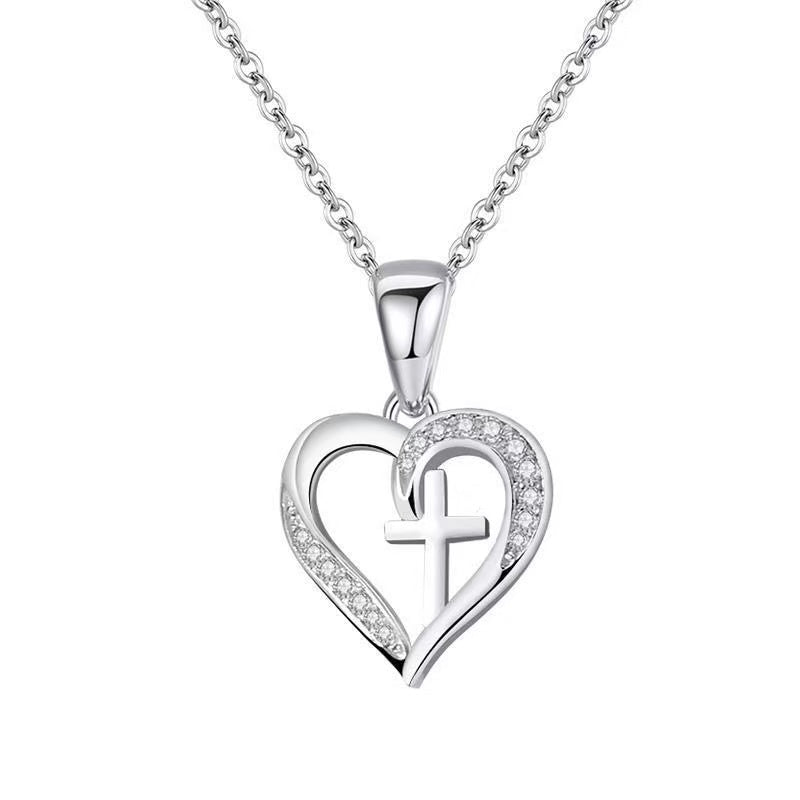 Diamond Heart Necklace, S925 Sterling Silver Heart  Love Necklace for Women Gift
