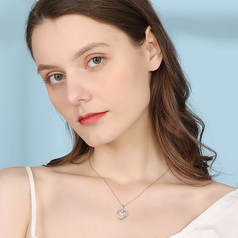 Diamond Heart Necklace, S925 Sterling Silver Heart  Love Necklace for Women Gift