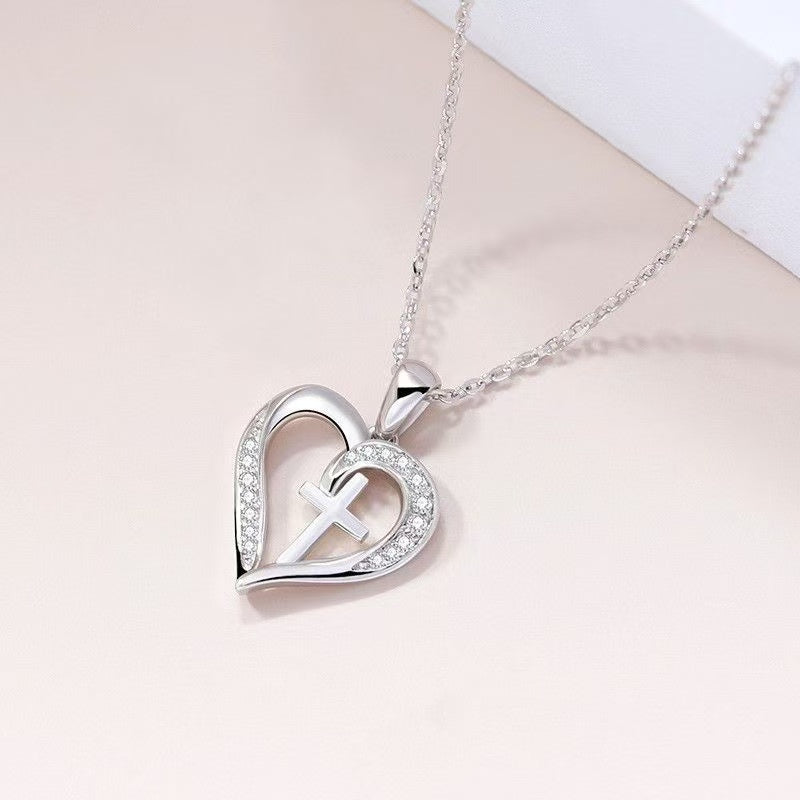 Diamond Heart Necklace, S925 Sterling Silver Heart  Love Necklace for Women Gift