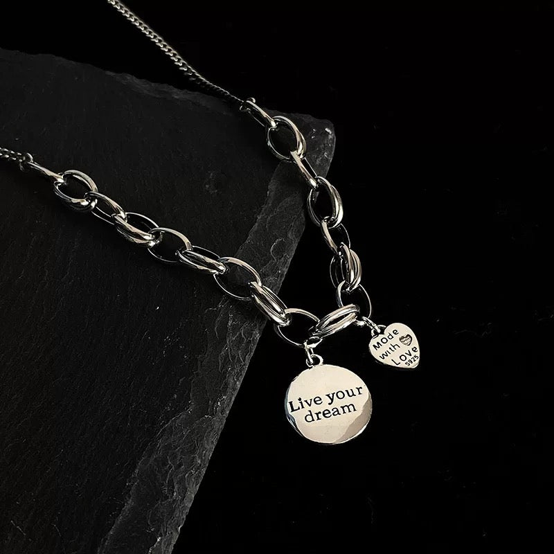 "Live your dream" LOVE S925 Silver Necklace for Men Women
