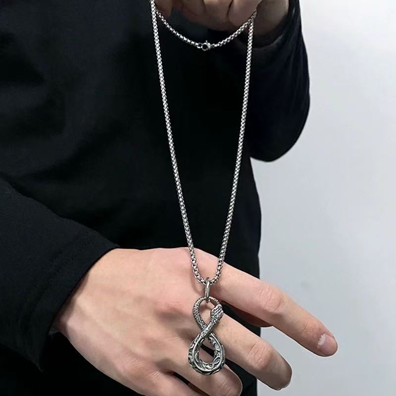 2-Pack S925 Sterling Silver Snake Necklace, Fashionable Retro Style, Men's/Women's Necklace