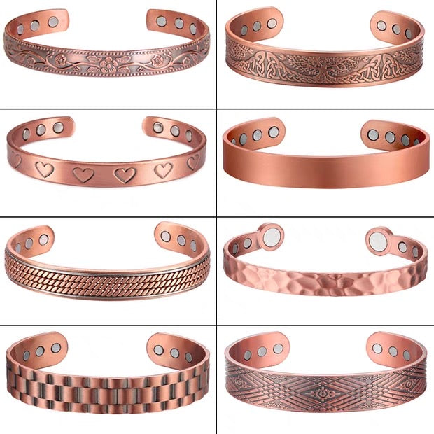 2-Pack Vintage Pure Red Copper Magnetic Bracelet for Men Women