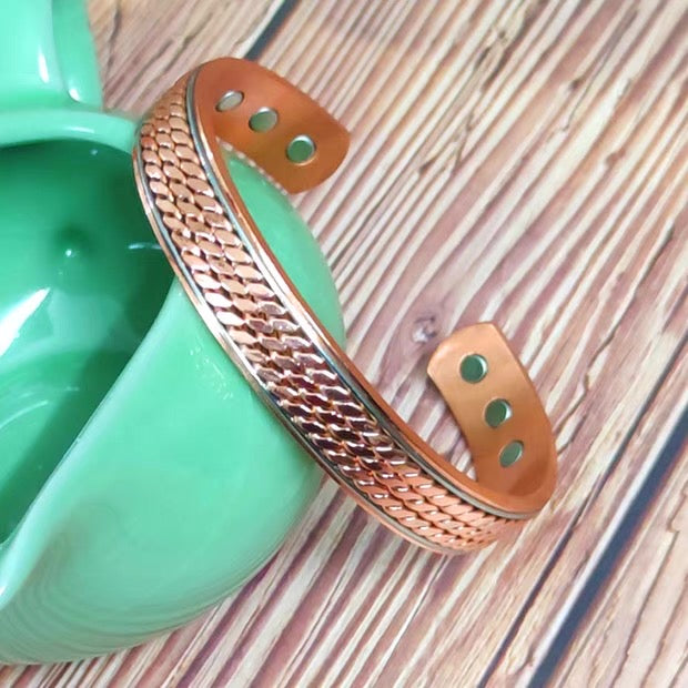 2-Pack Vintage Pure Red Copper Magnetic Bracelet for Men Women