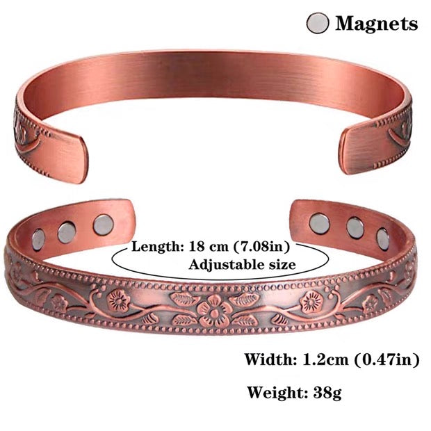 2-Pack Vintage Pure Red Copper Magnetic Bracelet for Men Women