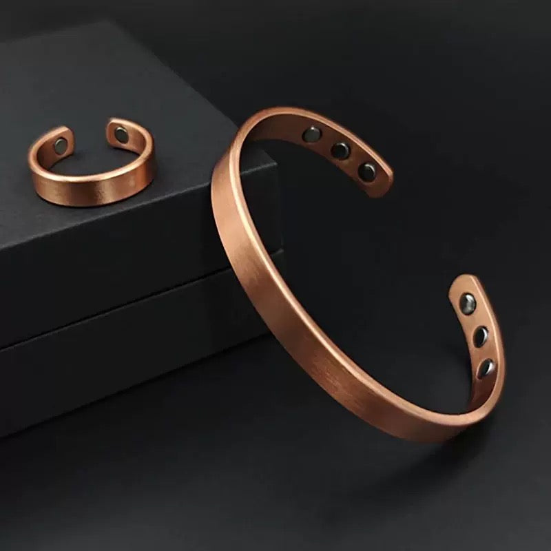2-Pack Vintage Pure Red Copper Magnetic Bracelet for Men Women